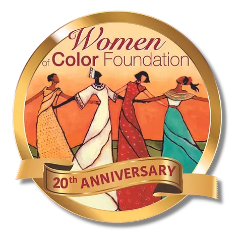 A women of color foundation logo with three women in dresses.